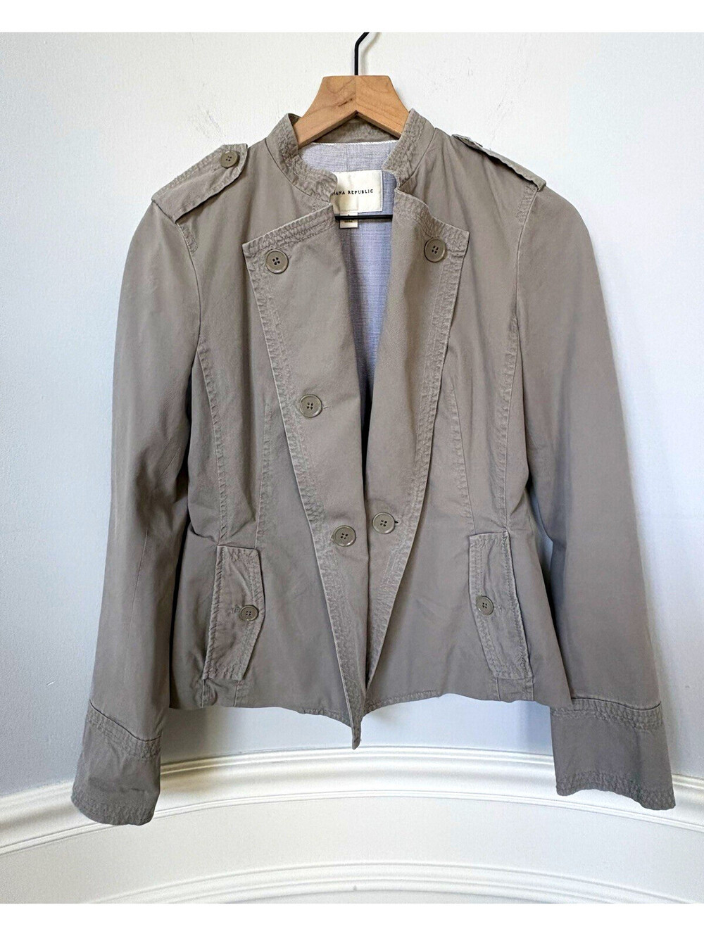 Banana Republic Military Jacket Gray - Lined Button Front Pockets - Size 4